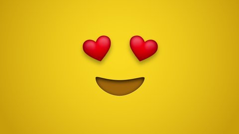 Animated colorful looping smiling face with heart eyes emoji background for apps or ad commercial. Bringing life to your screen. Fun character motion graphic design.