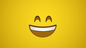 Animated colorful looping grinning face with smiling eyes emoji background for apps or ad commercial. Bringing life to your screen. Fun character motion graphic design.