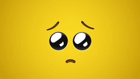 Animated colorful looping pleading face like a kitten emoji background for apps or ad commercial. Bringing life to your screen. Fun character motion graphic design.