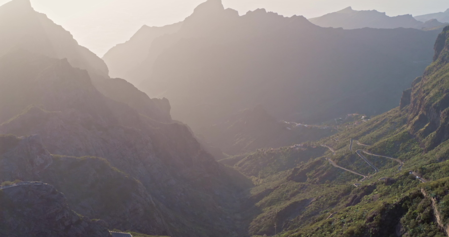 Aerial of beautiful Sunset in Masca Valley, Tenerife, Canarian Islands, Spain | Shutterstock HD Video #1049468062