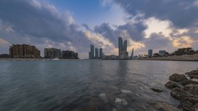 Manama, Bahrain - 4k time lapse of beautiful sunrise and Manama cityscape taken on 15th Jan, 2020