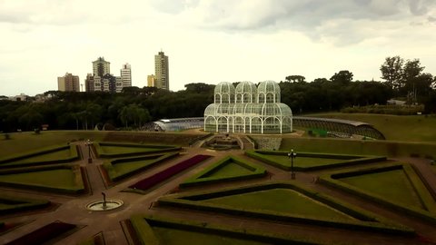 CURITIBA/PR/BRAZIL - March 28th 2020: Aerial view from an empty Botanical Garden during the quarantine season, in Curitiba. Covid-19.