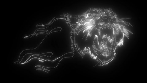 Fire form running jaguar animation on black background.Running wildcat fire effect.Jaguar in fire