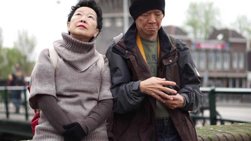 Asian senior couple travel to Netherland tpgether for anniversary trip