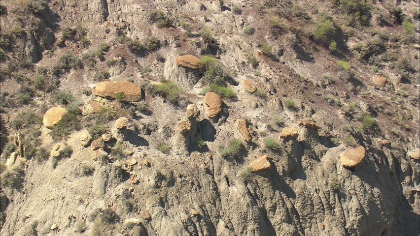 AERIAL United States-Rock Formations In Makoshika State Park 2012