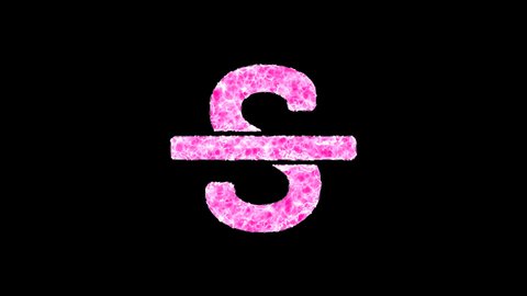 Symbol strikethrough shimmers in three colors: Purple, Green, Pink. In - Out loop. Alpha channel Premultiplied - Matted with color black