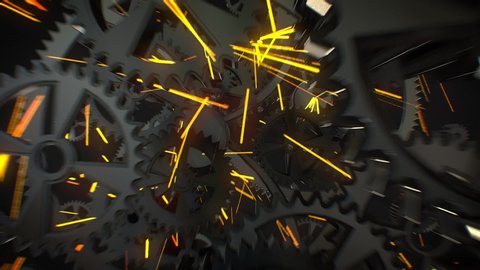 Flying through rotating metal gears with sparks