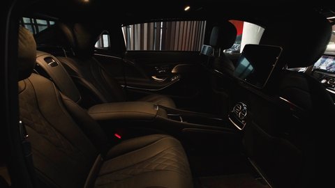 Moscow, Russia - February, 2020: Maybach rear seat. Maybach Motorenbau is a German car brand that today exists as a part of Mercedes-Benz. 