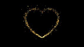 Heart Sparkling Golden glitter Spiral lens effect. Shining Magic Sparkling Particles Star Magic Dust trail on Black background 4K. Birthday, Anniversary, new year, event, Christmas, Festival, Diwali. - Powered by Shutterstock - Get 15% off with code: PIKWIZARD15