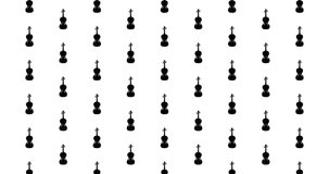 Moving violin icons background clip motion backdrop video in a seamless repeating loop.  Musical instrument music themed violins pattern background motion video clip.