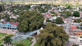 The tree of Tule in Santa María del Tule is the widest tree in the world and over 1,400 years old. Aerial video by drone orbiting move - Oaxaca, Mexico