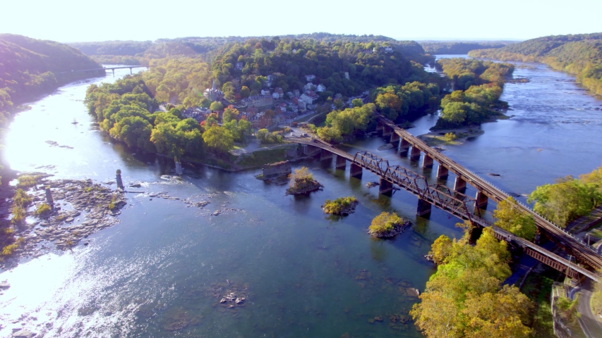 Aerial Drone View, Harpers Ferry West Virginia, Historic Town
