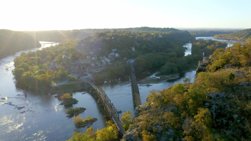 Aerial Overhead View With Lens Flare, Harpers Ferry, West Virginia,
