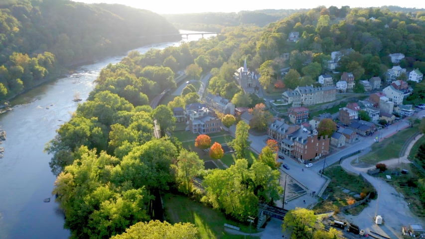 Beautiful Historic Harpers Ferry West Virginia, Overhead Aerial View