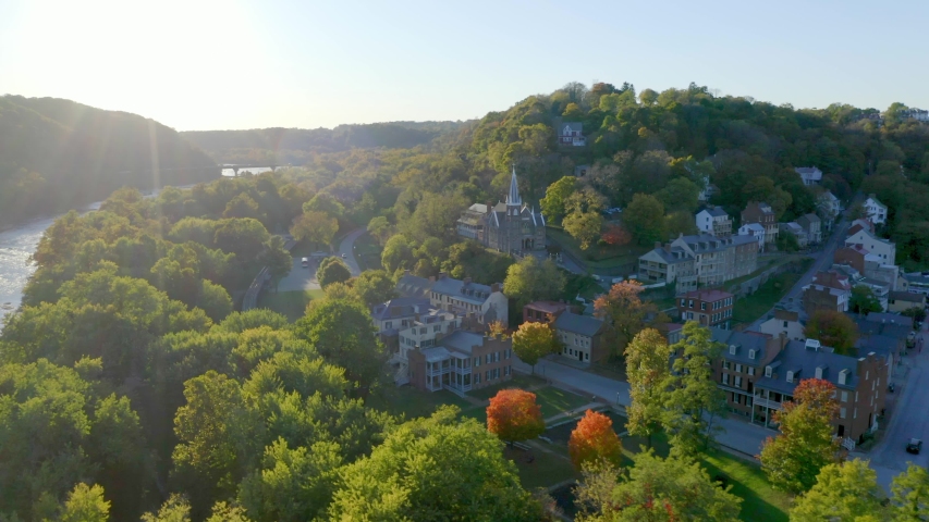 Beautiful Historic Harpers Ferry West Virginia, Overhead Aerial View