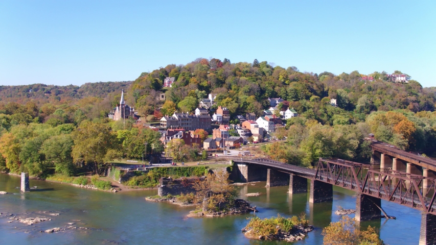 Aerial View Above Historical Harpers Ferry Town, West Virginia