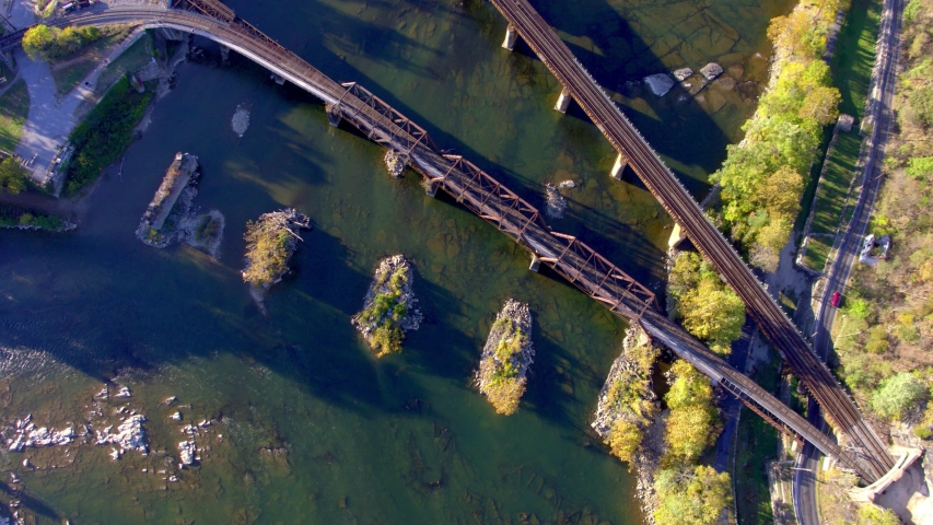Aerial Overhead View of Harpers Ferry Bridges, West Virginia