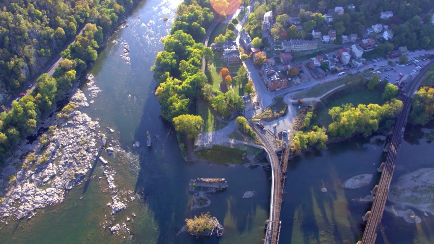 Aerial Overhead View of Harpers Ferry Bridges, West Virginia