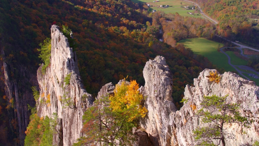 Aerial Drone View of Seneca Rocks Peak, West Virginia