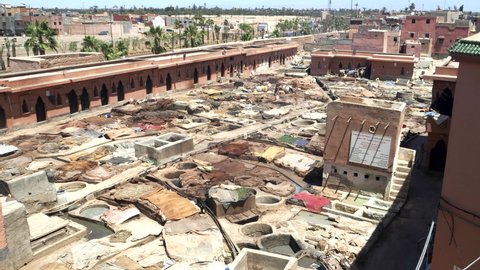a high angle view of an ancient tannery in marrakesh, morroco