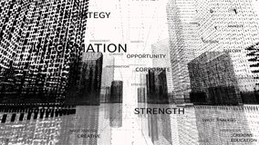 4k Big Data Digital City,Swot Analysis Animated Tag Word Cloud,Flying Through the Digital binary code urban with Numbers and Grids.3d Blueprint.seamless loop.  - Powered by Shutterstock - Get 15% off with code: PIKWIZARD15