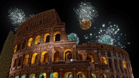 Colosseum Rome night fireworks show new year eve