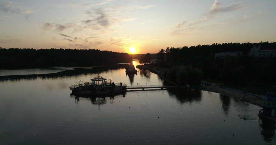 Sunset on the lake Ukraine Rivne