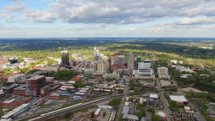 Zoom in Aerial of Raleigh NC Downtown