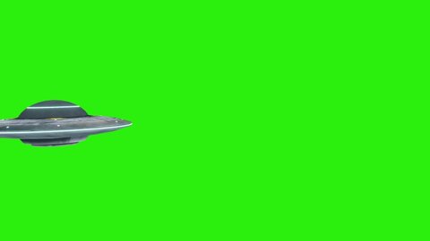 UFO - Flying Saucer with Blue lights rotating infinite repeat loop - isolated on green screen background