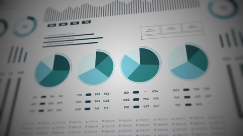 Statistics, financial market data, analysis and reports, numbers and graphs. Loopable animated opening video 4K.