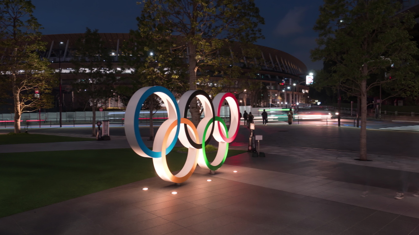 TOKYO, JAPAN - 2020 circa: New Olympic National Stadium completed. 4K hyperlapse