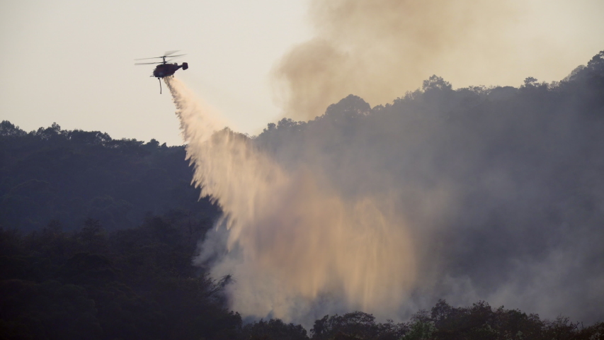 Helicopter dropping water on forest fire | Shutterstock HD Video #1049767468