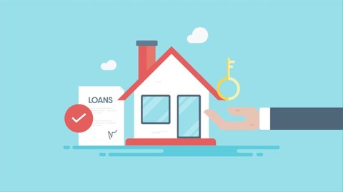 Home loan, Mortgage Loan, Approval for home loan, New house with key - conceptual animated video clip 스톡 비디오