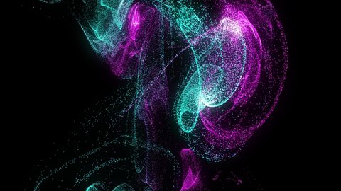 3d rendering abstract digital blue, violet particles on black background with dots.