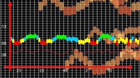 Colourful graph motion animation moving one side to another in black grid background, 3 lD illustration. Consept for business and statistics. - Powered by Shutterstock - Get 15% off with code: PIKWIZARD15