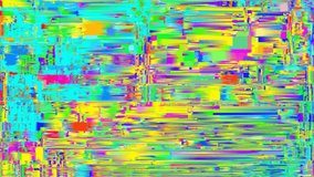 Bright primary-colored abstract video movements, visible screen pixels, loop