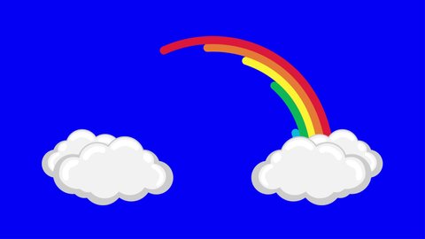 Cartoon animation of rainbow with clouds and space for your text or logo. Rainbow icon for hope and wish. Everything will be fine. Summer symbol. Rainbow background for children. Template for design.