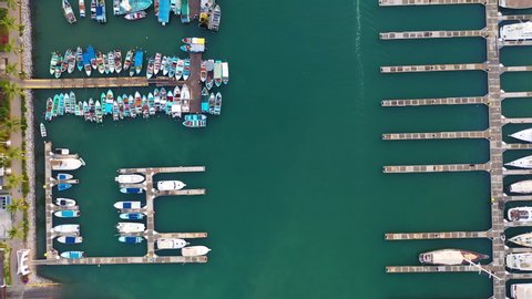 Drone view of fishing Harbour, La Cruz de Huanacaxtle, Banderas Bay, Riviera Nayarit, Pacific Ocean, Nayarit State, Mexico, Central America, America