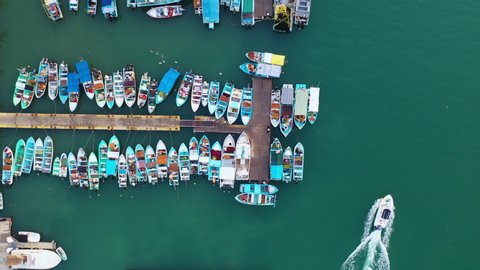 Drone view of fishing Harbour, La Cruz de Huanacaxtle, Banderas Bay, Riviera Nayarit, Pacific Ocean, Nayarit State, Mexico, Central America, America