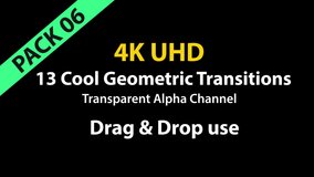 Clean and Cool Geometric Transitions for all purpose 4K UHD alpha channel transparent background drag and drop use Pack5