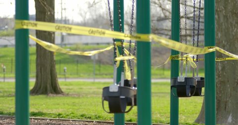 No Entry and Caution Tape on Playground Swing Set - Columbus Ohio