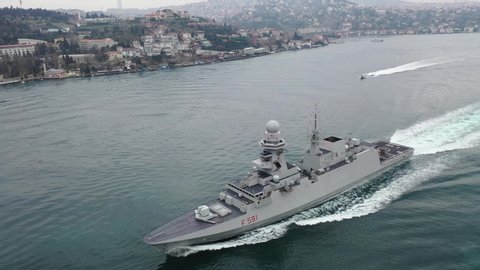 Italian Navy Frigate navigates through Istanbul Strait, Turkey