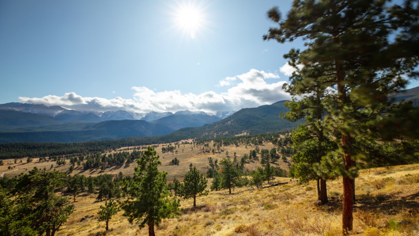 Time Lapse of the clouds moving above the rugged mountains in the Rocky Mountains National Park in Colorado USA.
