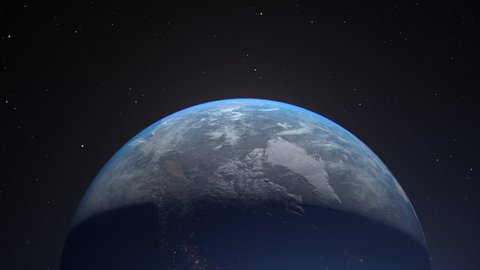 Beautiful realistic sunrise of planet earth from space. Globe rotating 3D animation. 4k 3D Render. Images from NASA