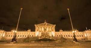 Timelapse of Vienna Parliament at night with