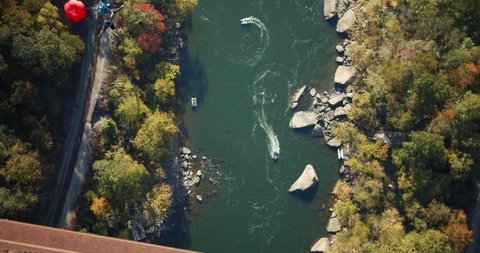 Fayetteville, Tennessee / USA - November 14 2019: Base Jumping, Parachutes Over Beautiful River, Extreme Sports