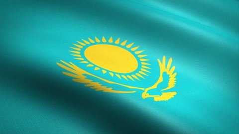 Flag of Kazakhstan. Waving flag with highly detailed fabric texture seamless loopable video. Seamless loop with highly detailed fabric texture. Loop ready in 4K resolution 2160p 60fps