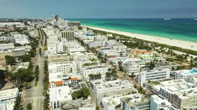 Aerial rise Miami Beach closed due to Coronavirus Covid 19 shut down