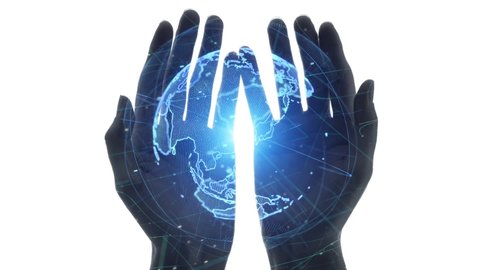 Human hands and global communciation network concept.