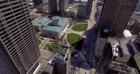 Drone Shot of Ohio State Capital Building at Downtown Columbus During Covid-19 Quarantine